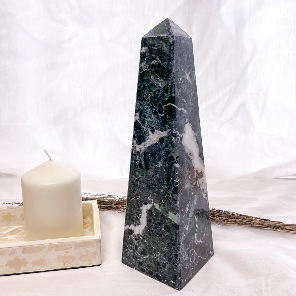 Onyx + Quartz crystal pyramid tall tower black XL