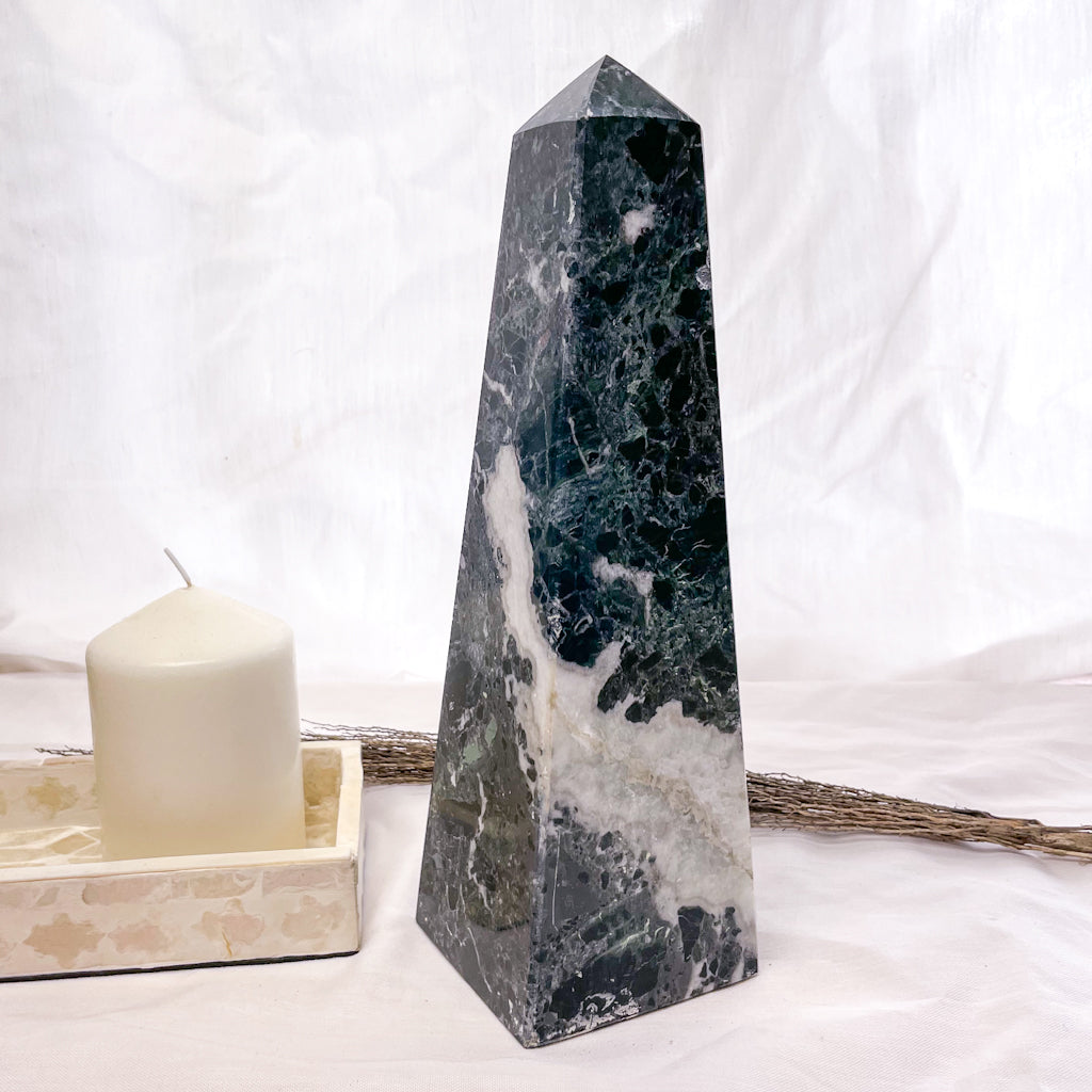 Onyx + Quartz crystal pyramid tall tower black XL