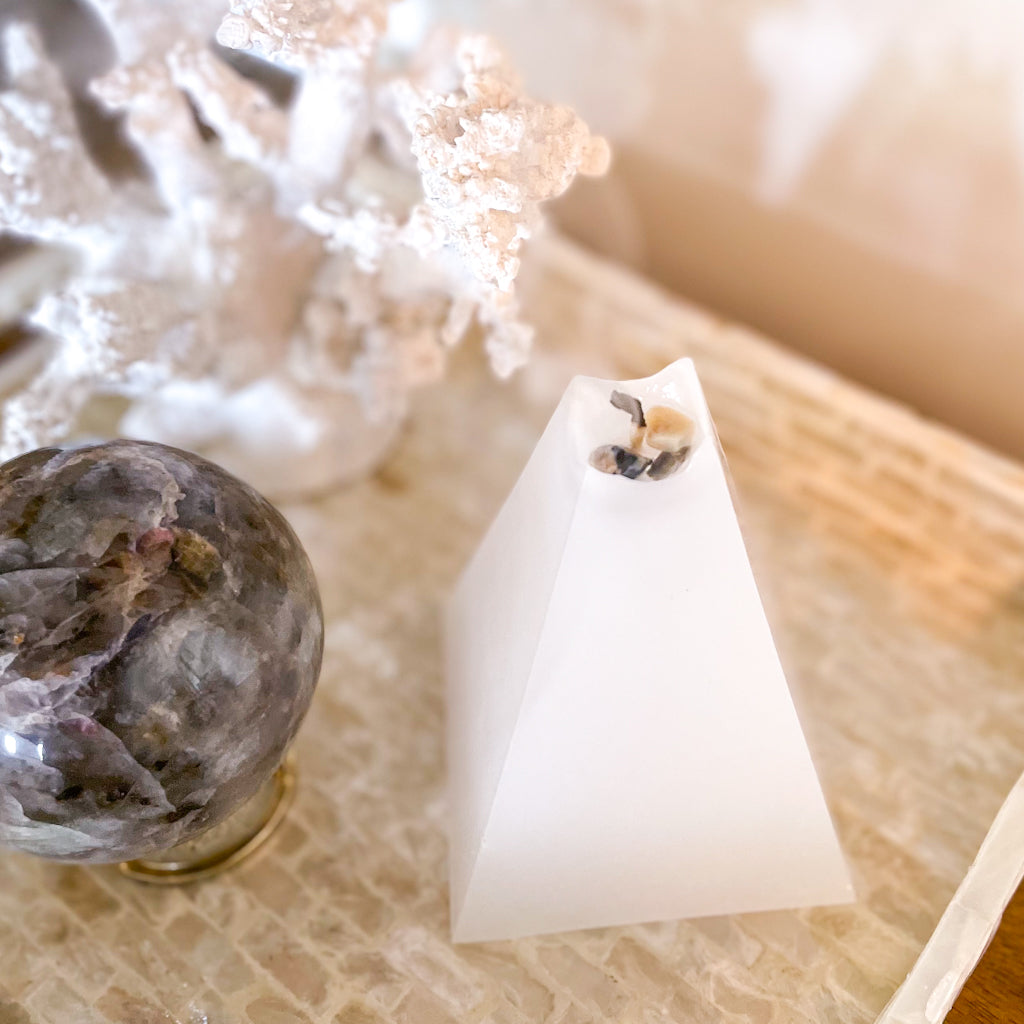 Pyramid crystal candle hand dipped unscented non toxic wax
