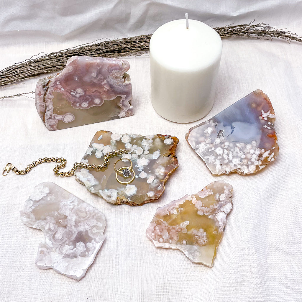 Flower agate crystal polished slab