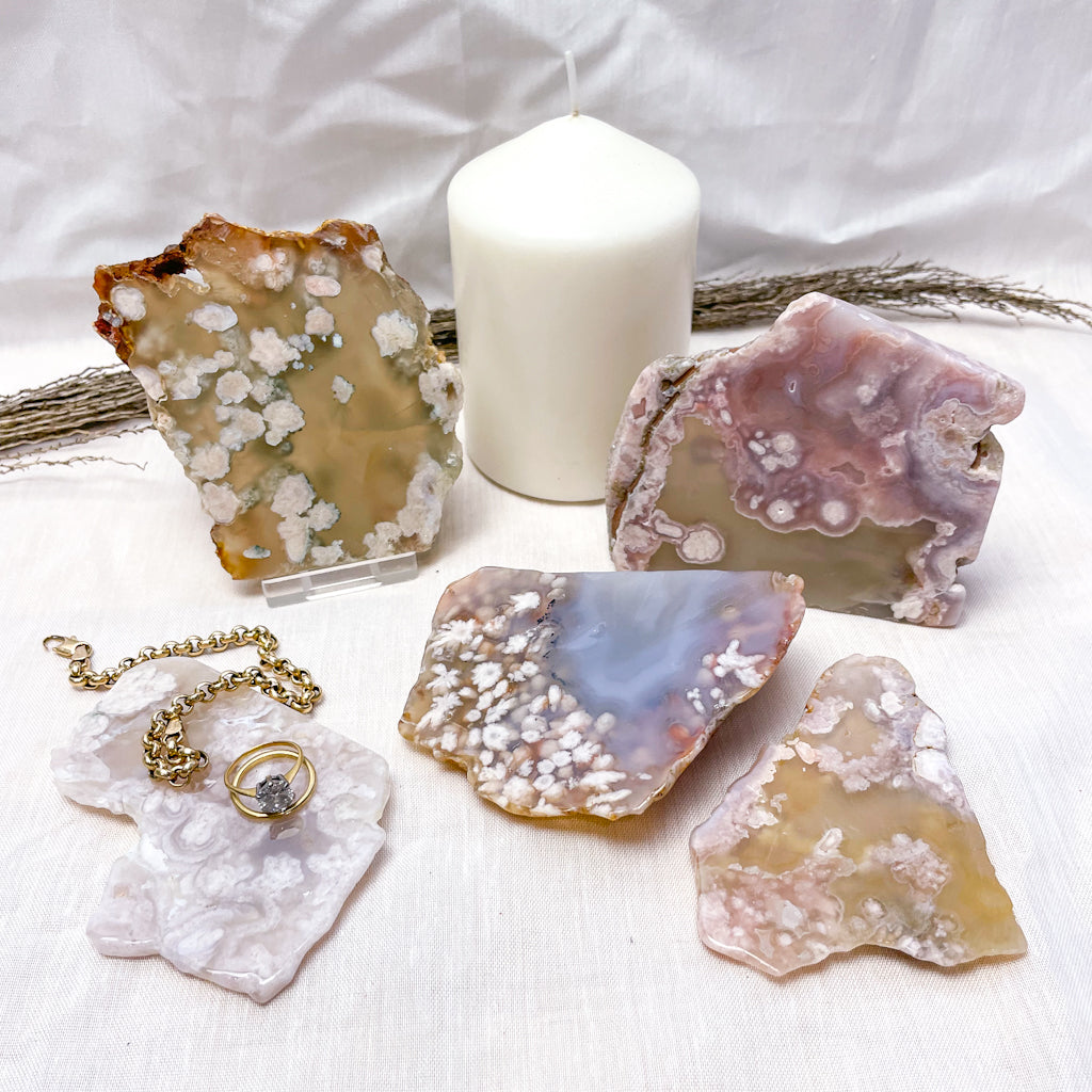 Flower agate crystal polished slab