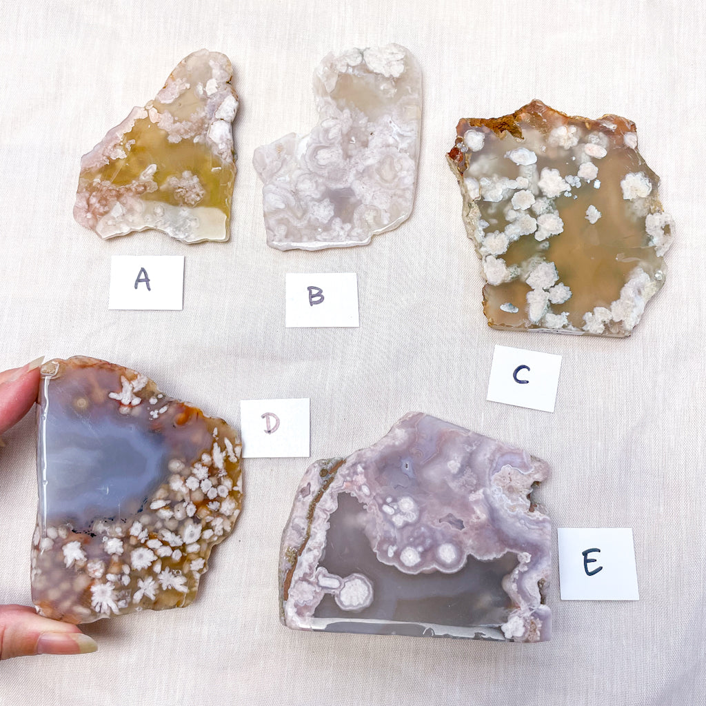 Flower agate crystal polished slab