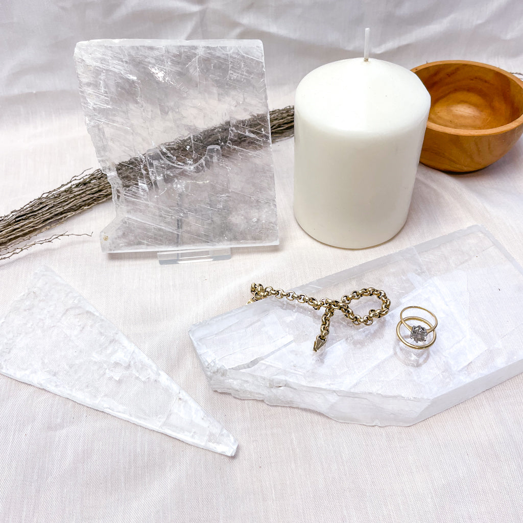True Selenite crystal charging plate slab