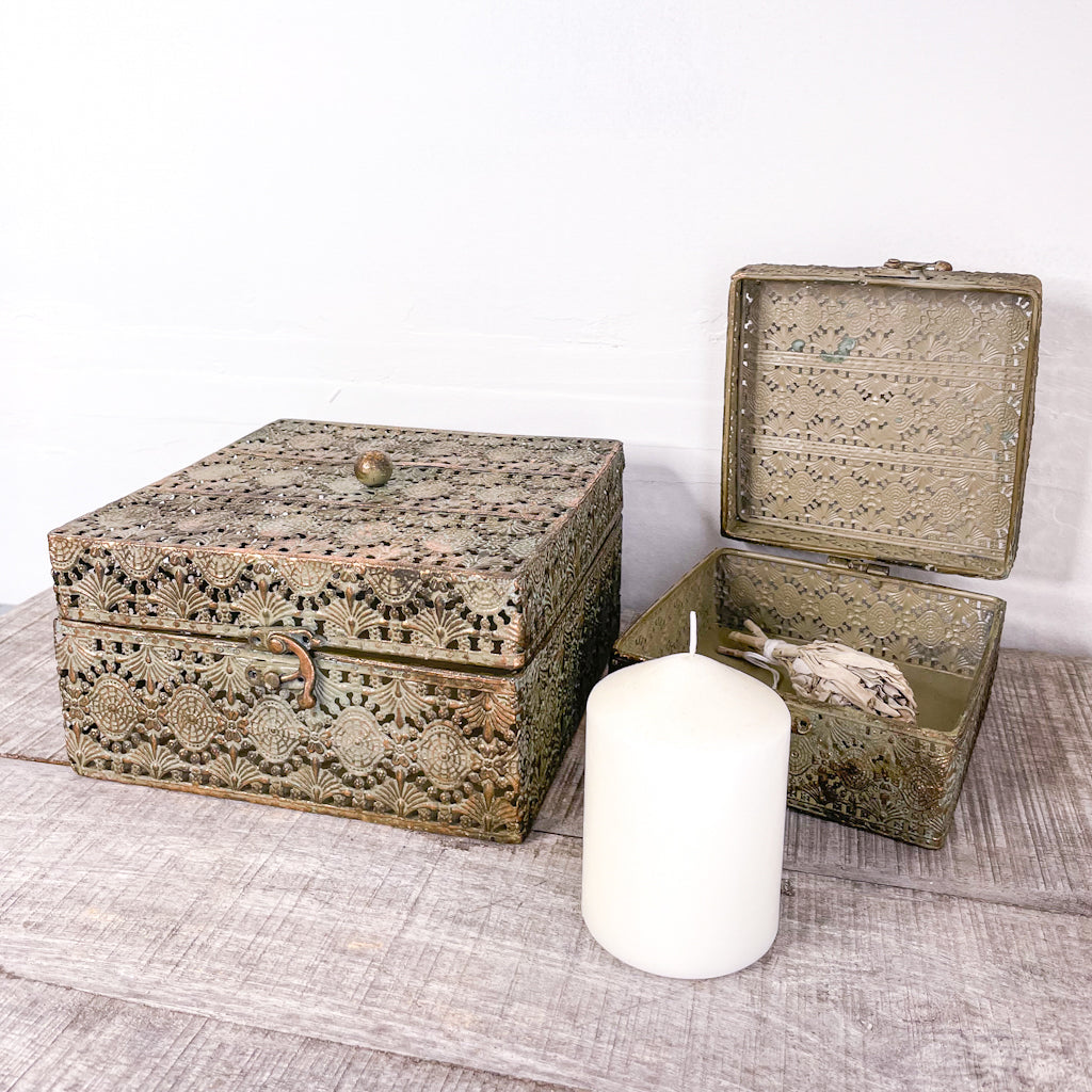 Antique ornate brass display box