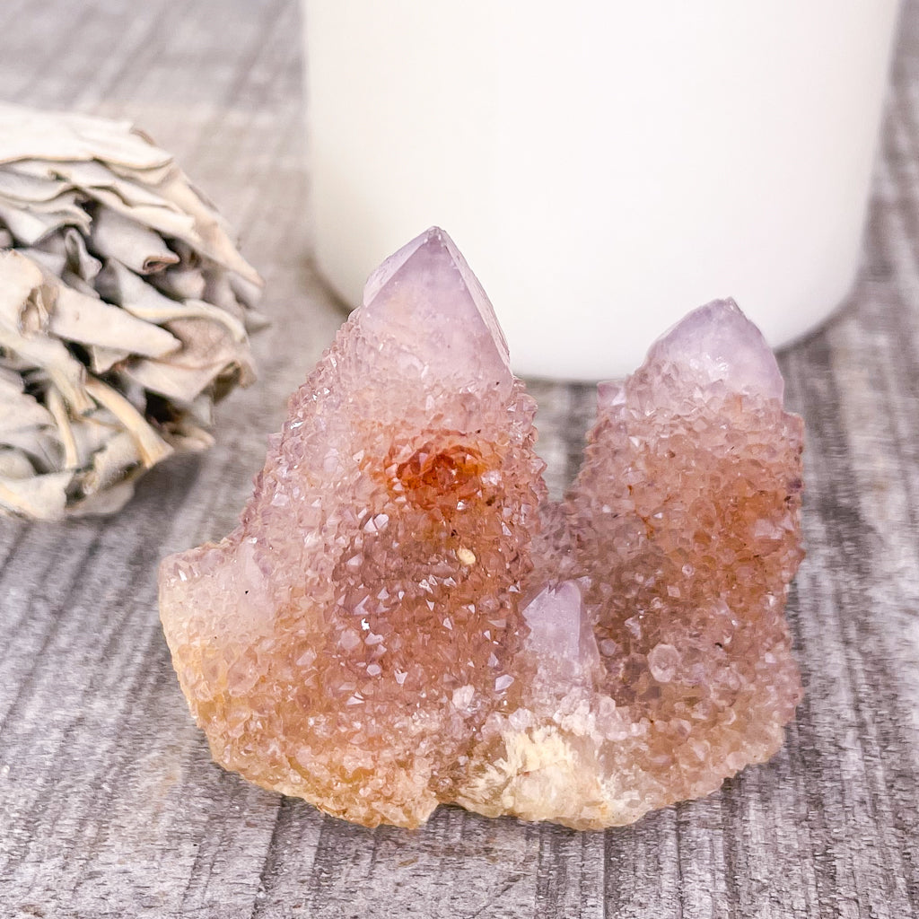 Spirit quartz Amethyst crystal triple cactus cluster