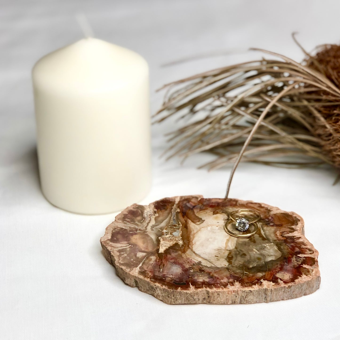 Quartz crystal fossil wood slice slab / ring tray 12