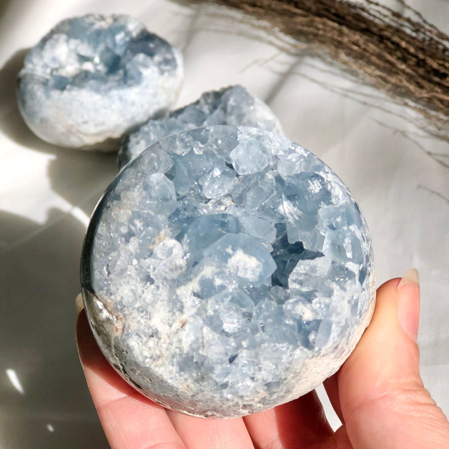 Celestite cluster crystal 1/2 egg or sphere