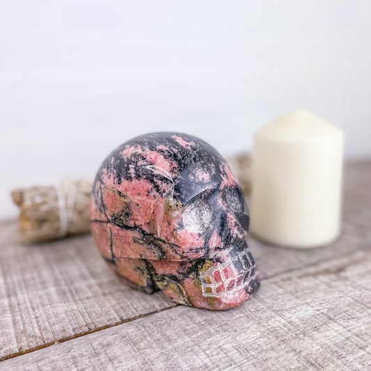 Rhodonite polished crystal skull XL 1.6kg