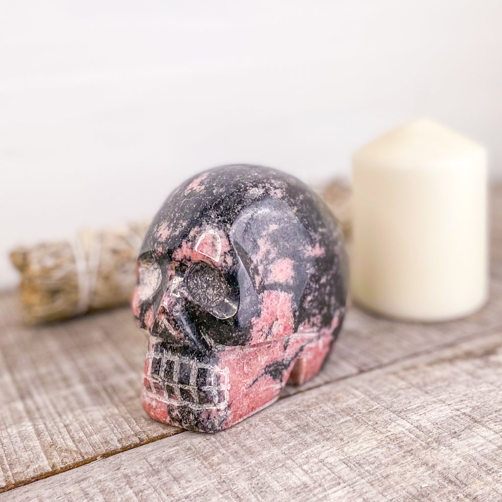 Rhodonite polished crystal skull XL 1.6kg