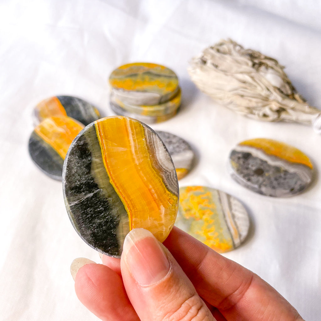 Bumblebee Eclipse jasper crystal flat palm stone
