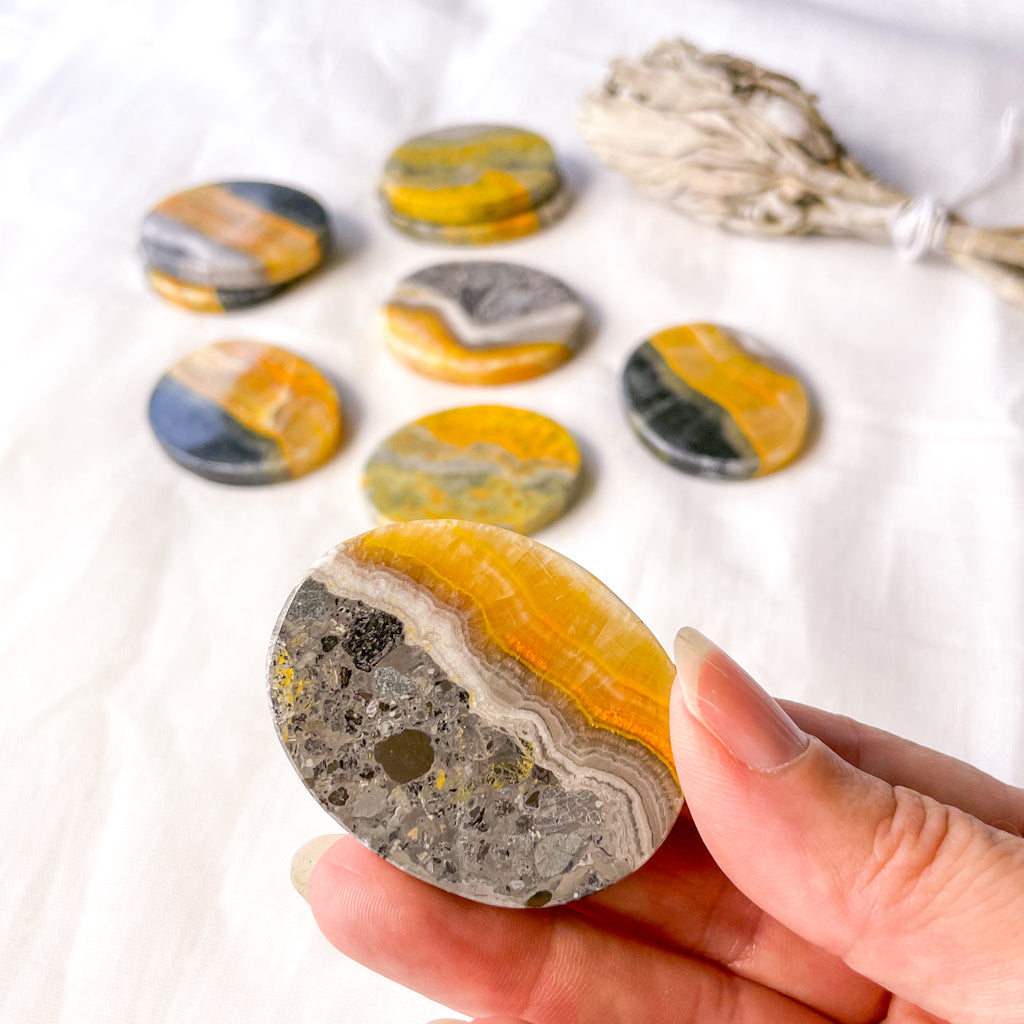 Bumblebee Eclipse jasper crystal flat palm stone