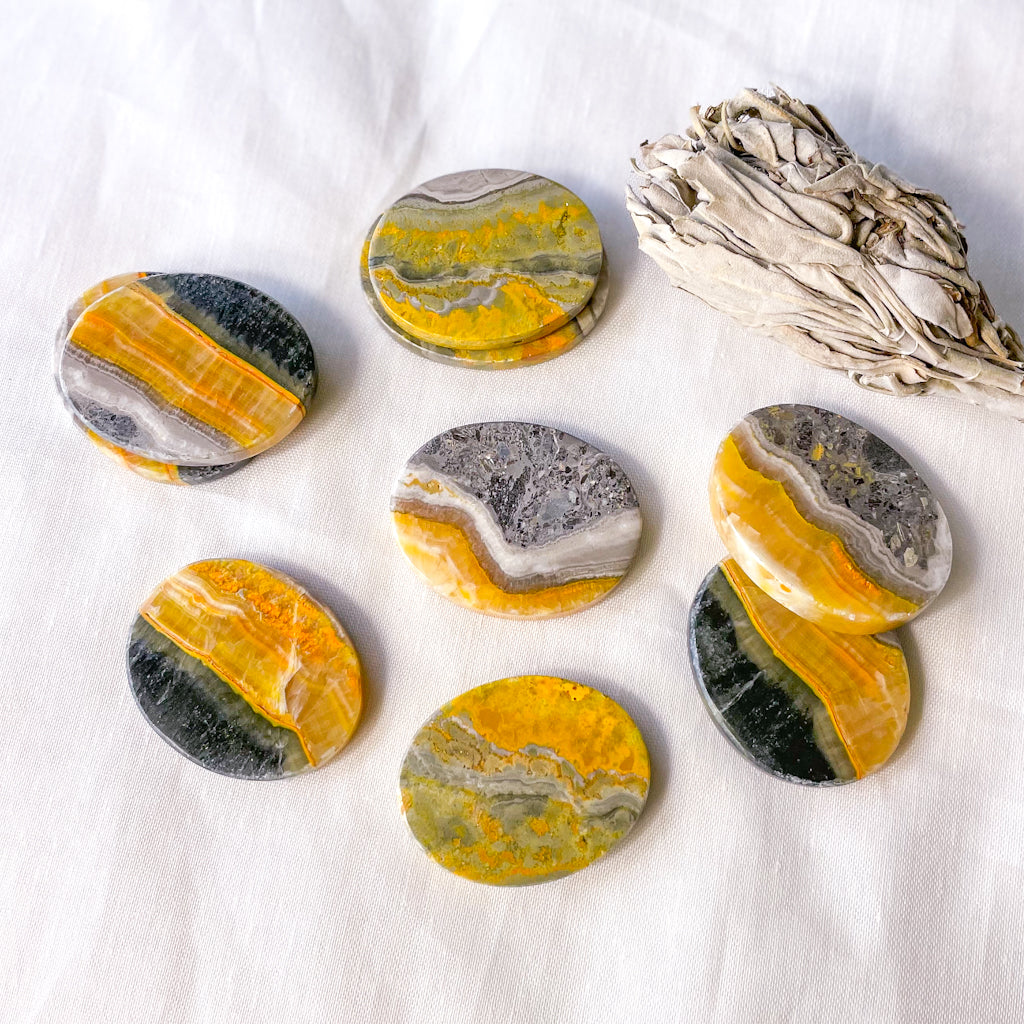 Bumblebee Eclipse jasper crystal flat palm stone