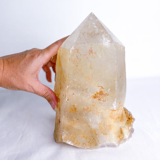 Golden healer quartz crystal raw + polished point generator lamp 3kg XL