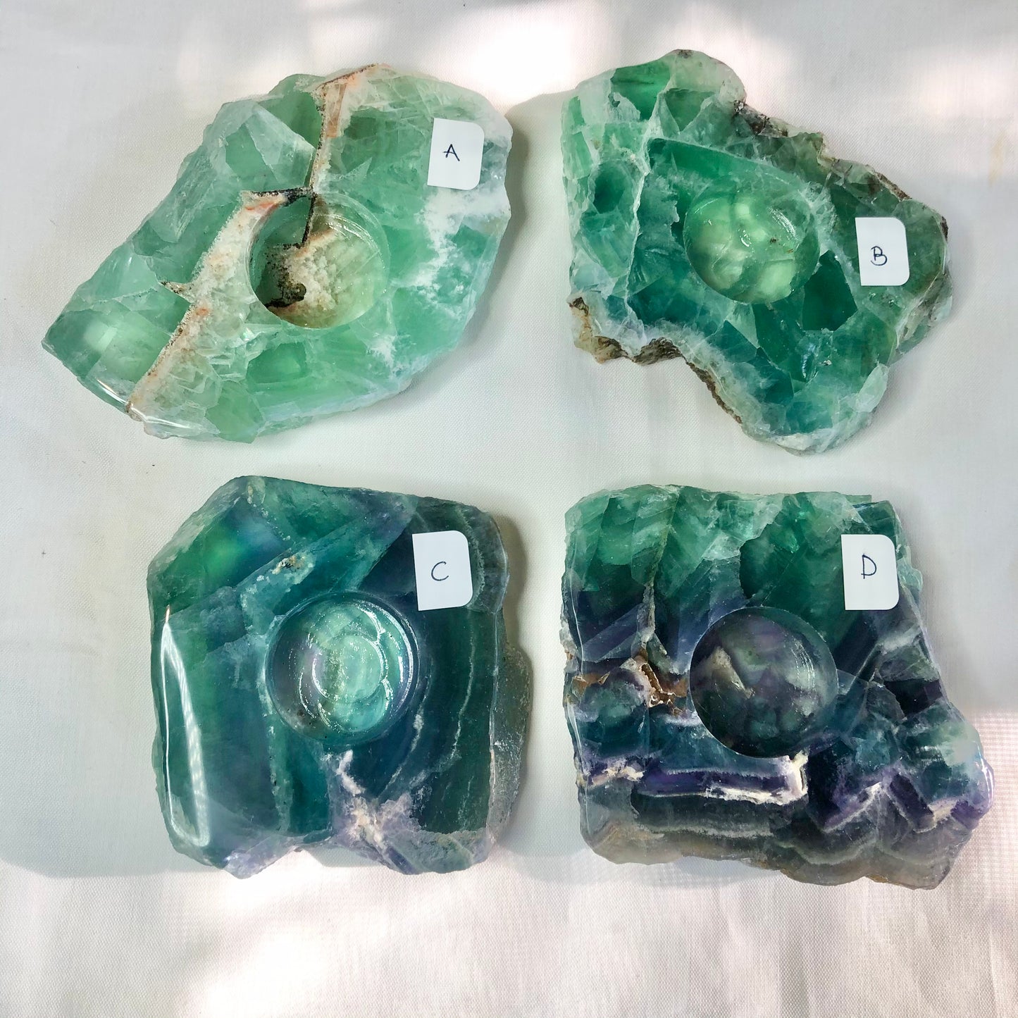 Fluorite green polished top crystal candle holder