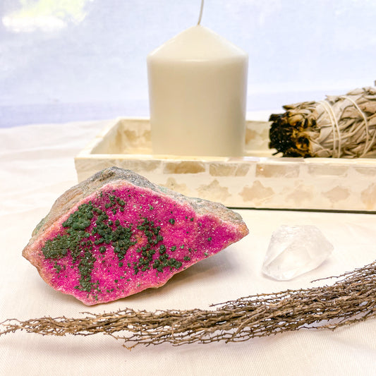 Pink Colbolto Calcite+ Malachite crystal cluster 350