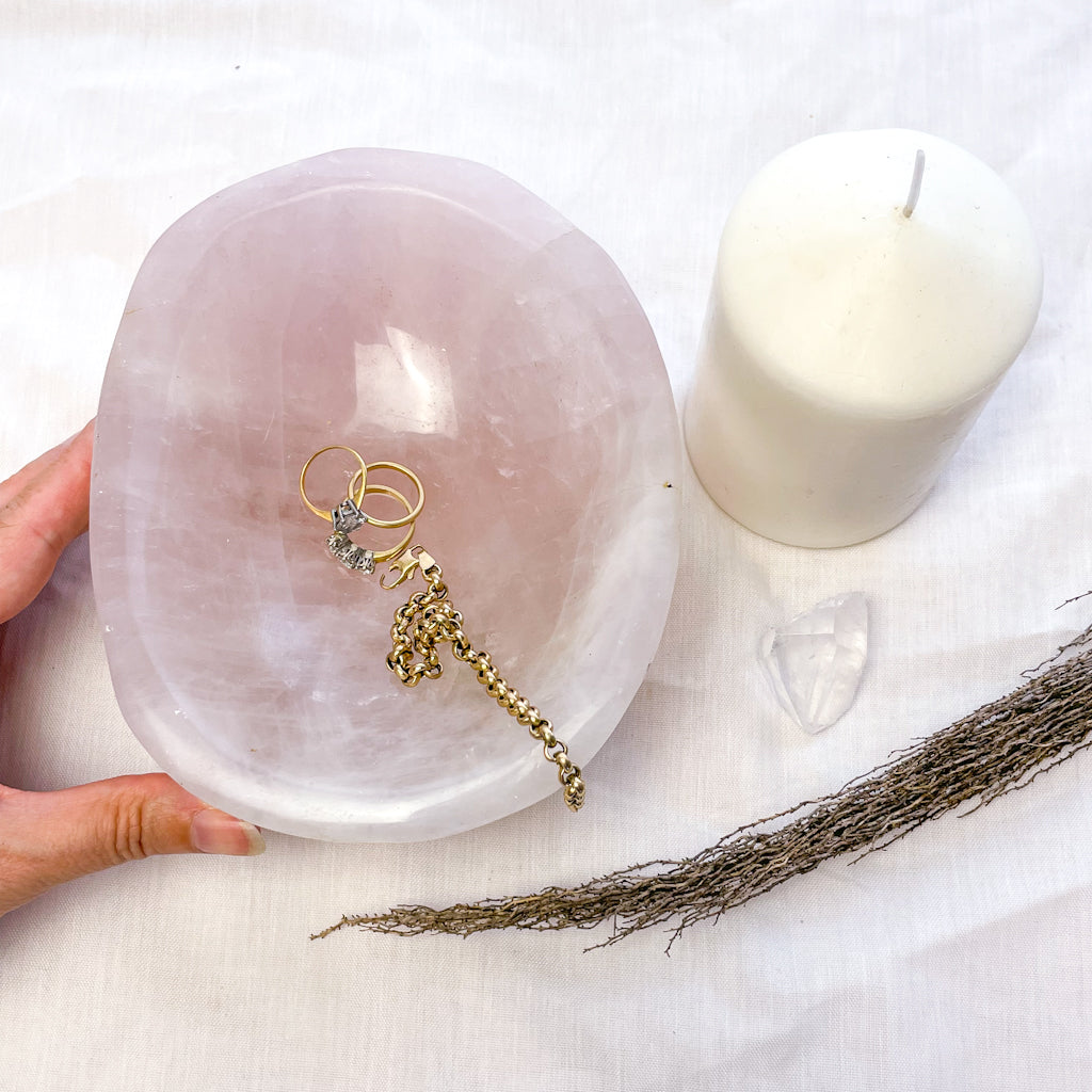 Rose quartz crystal polished large bowl 1.2kg