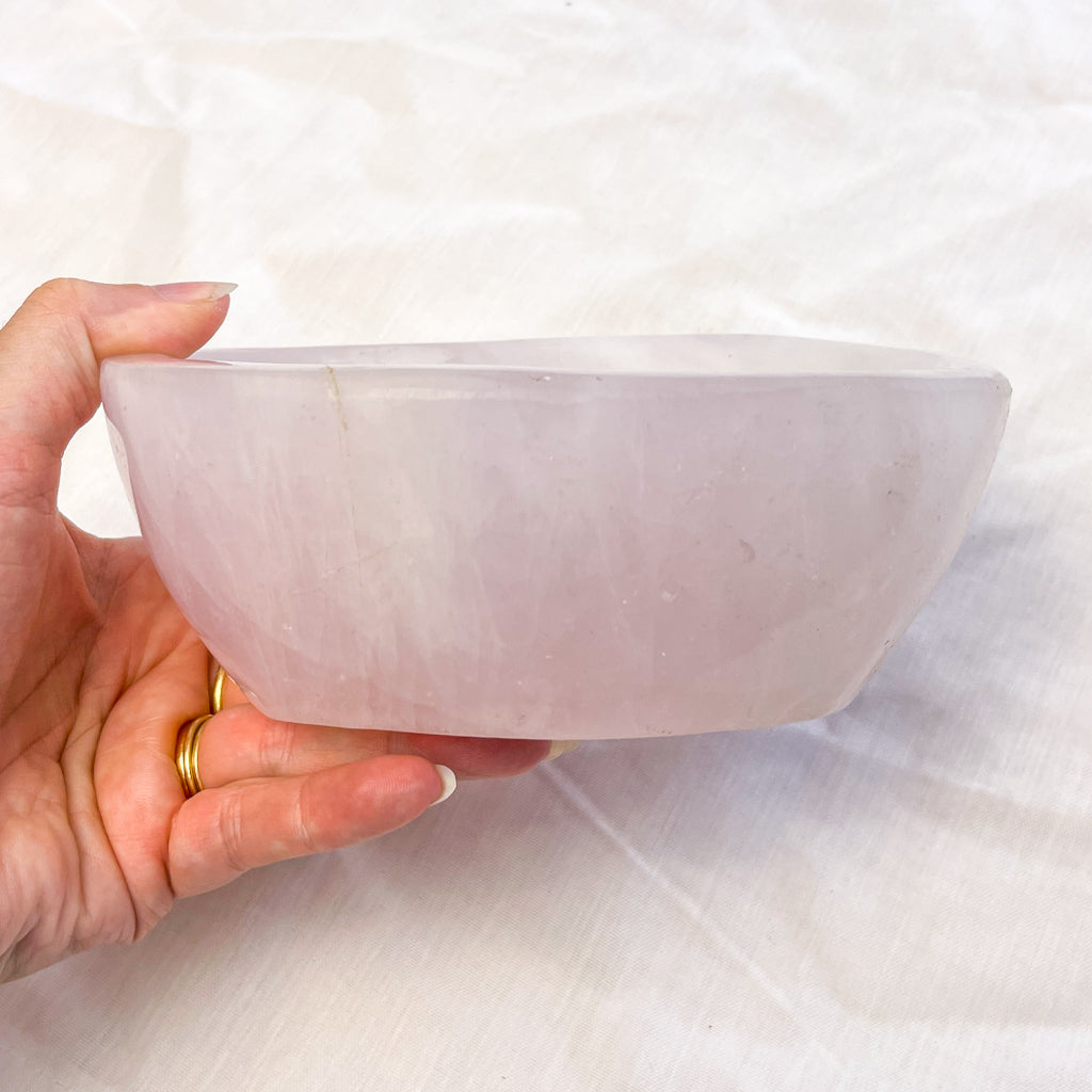 Rose quartz crystal polished large bowl 1.2kg