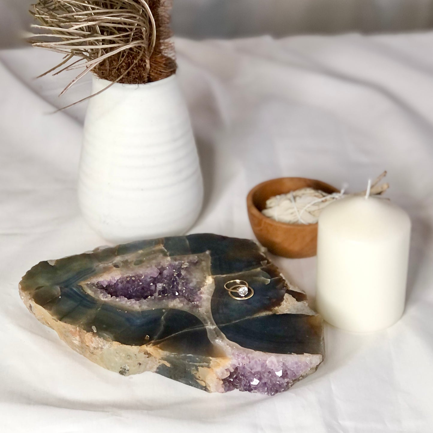 Blue Lace Agate + Amethyst crystal geode thick slab L