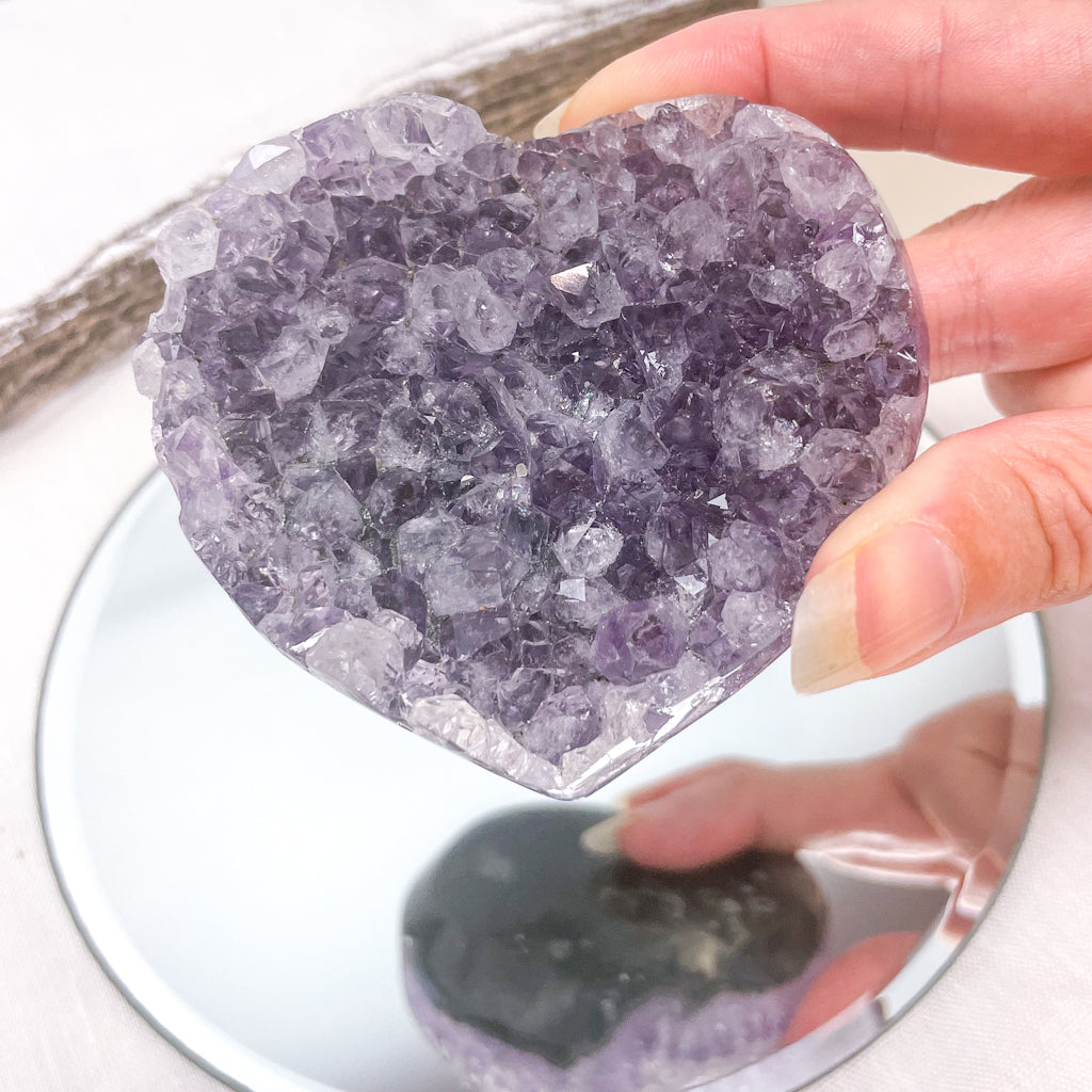Amethyst crystal polished edge cluster heart 160g