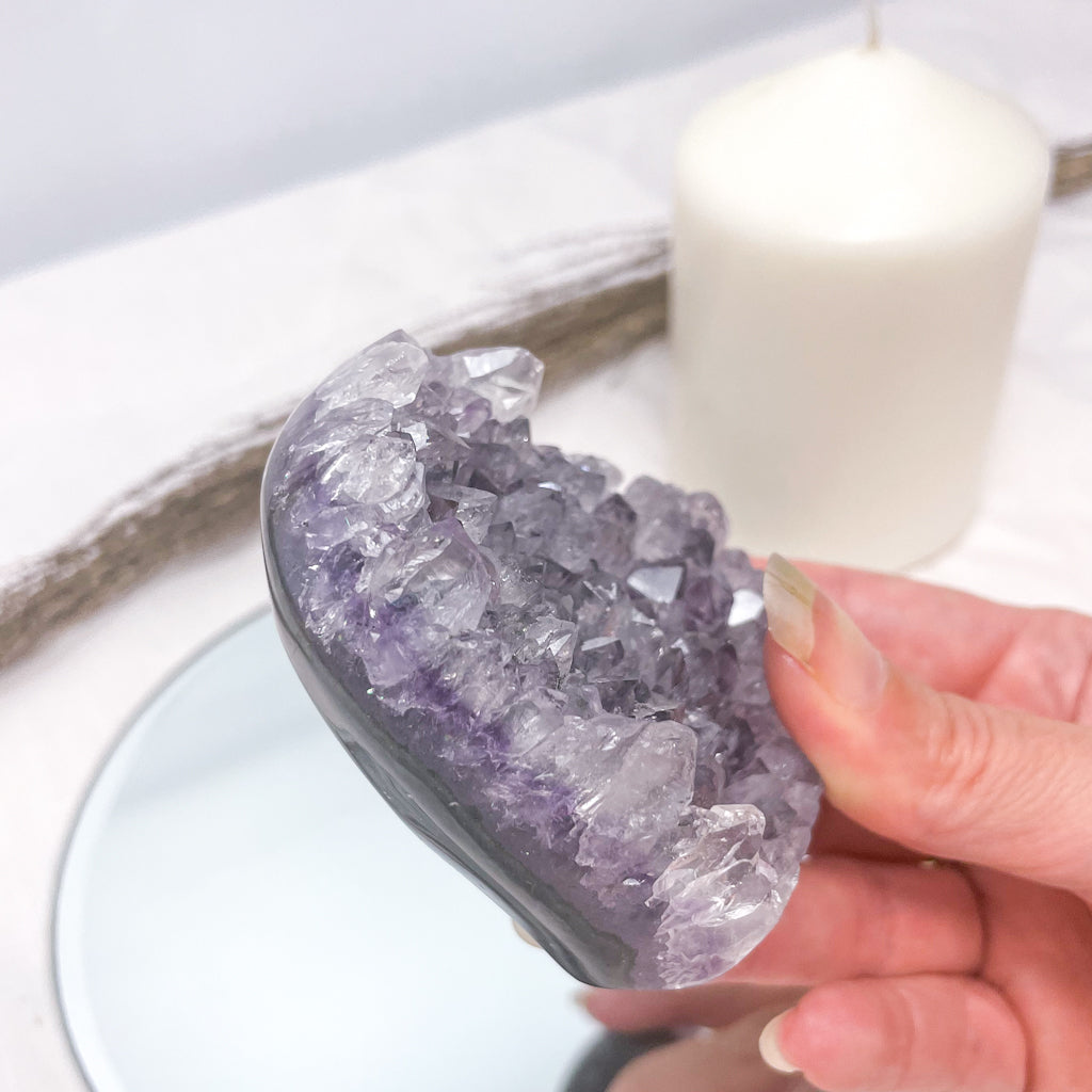 Amethyst crystal polished edge cluster heart 160g