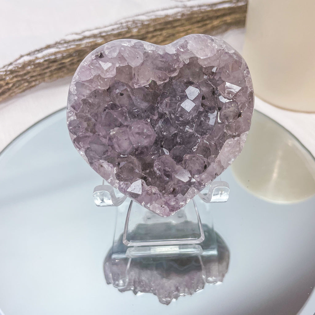 Amethyst crystal polished edge cluster heart 6cm