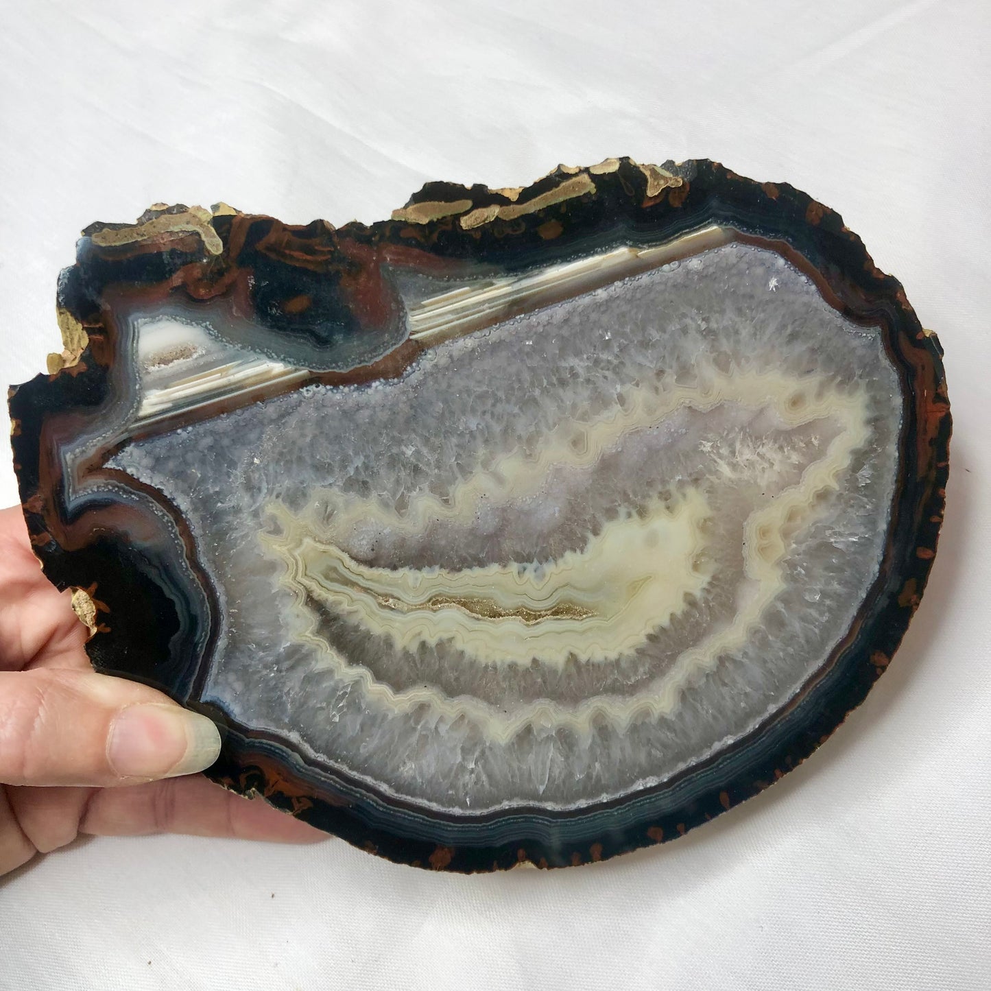 Natural Agate polished crystal thick slab L