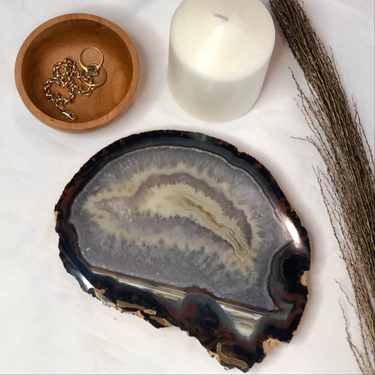 Natural Agate polished crystal thick slab L