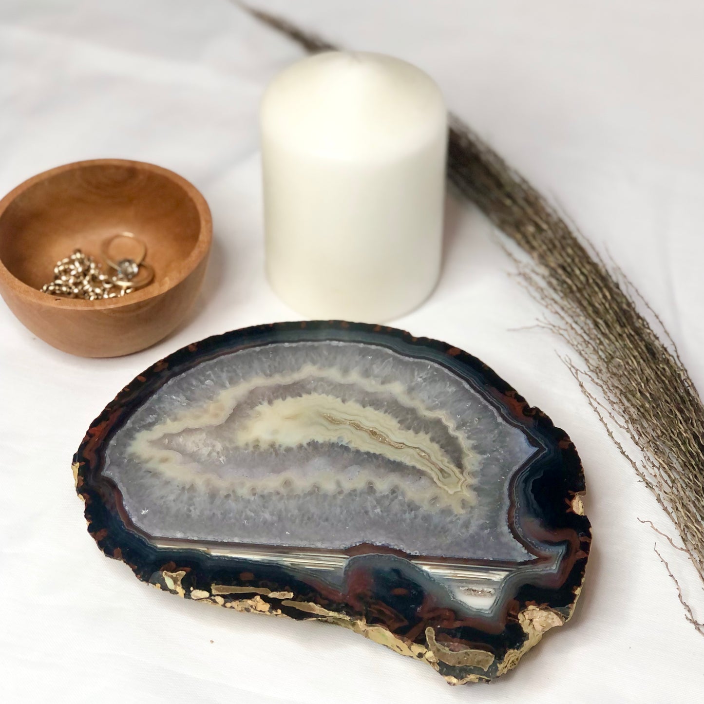 Natural Agate polished crystal thick slab L