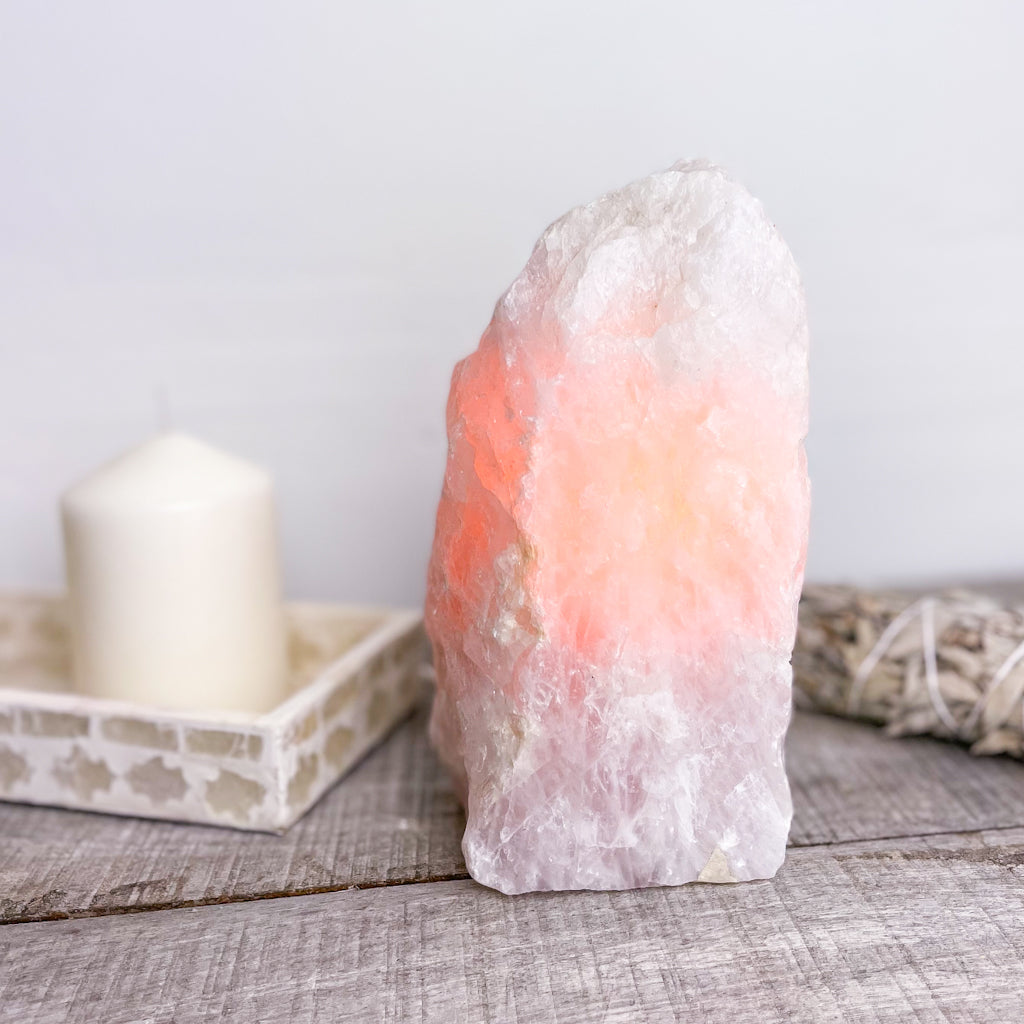 Rose quartz crystal lamp raw rock