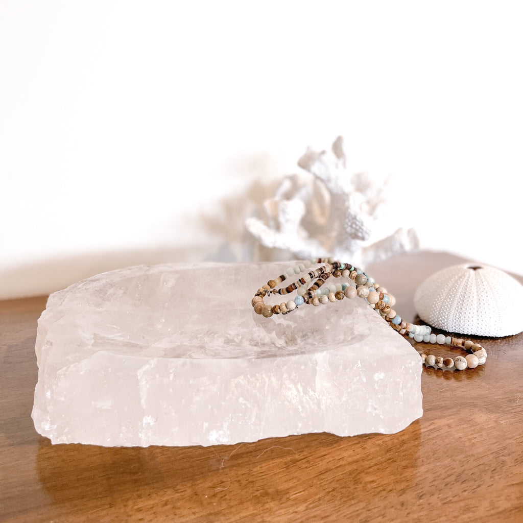 Clear quartz grade A crystal bowl with rainbow inclusions XL