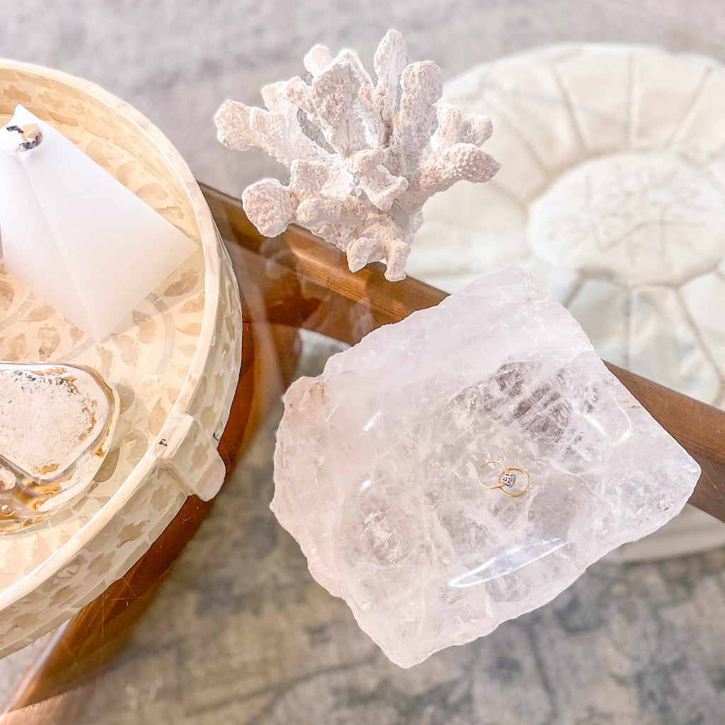 Clear quartz grade A crystal bowl with rainbow inclusions XL