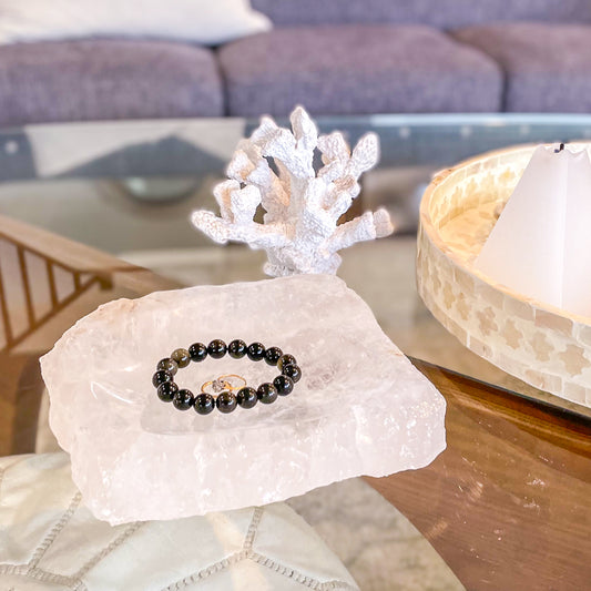 Clear quartz grade A crystal bowl with rainbow inclusions XL