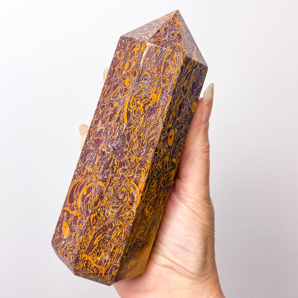 Calligraphy Jasper fossil crystal pillar tower 700g L