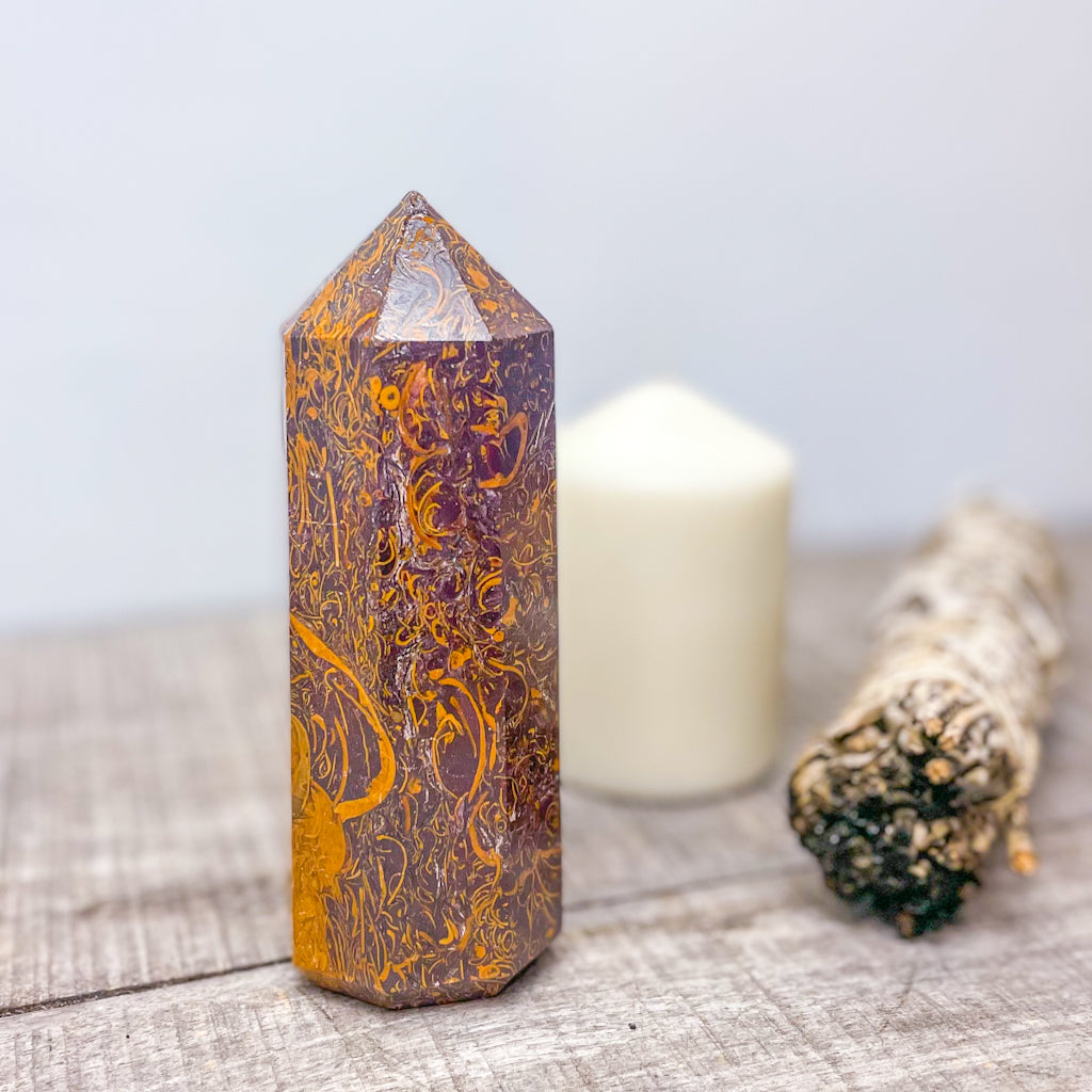 Calligraphy Jasper fossil crystal pillar tower 700g L