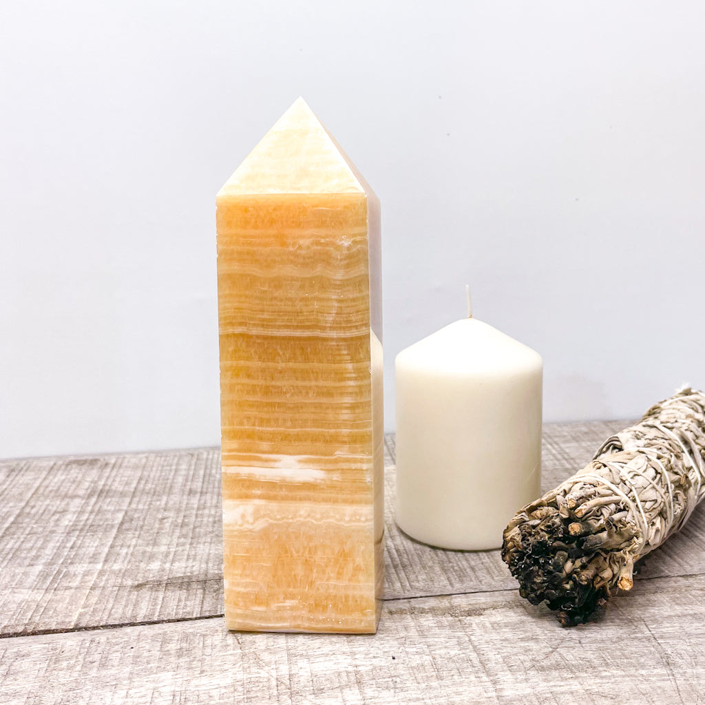 Orange calcite crystal pillar tower 900g XL
