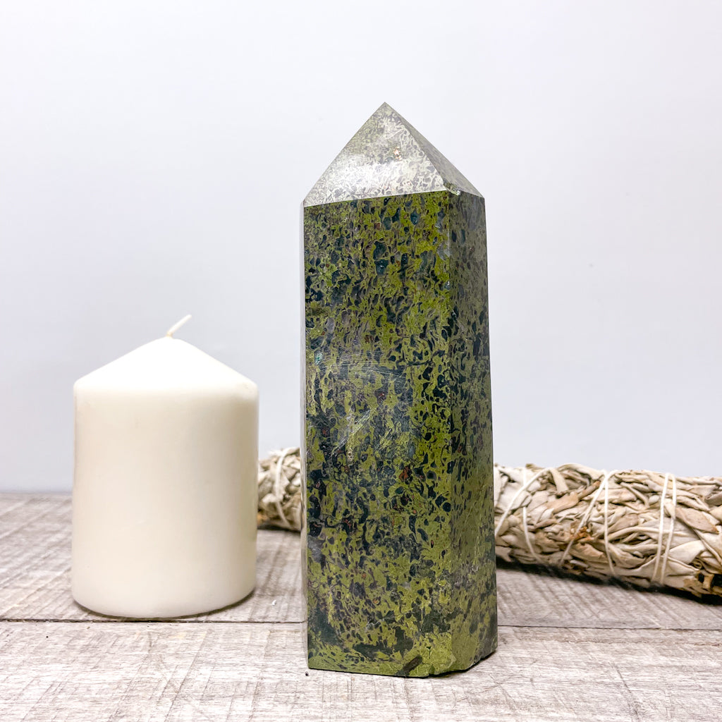 Copper in green jasper crystal tower pillar 18cm XL