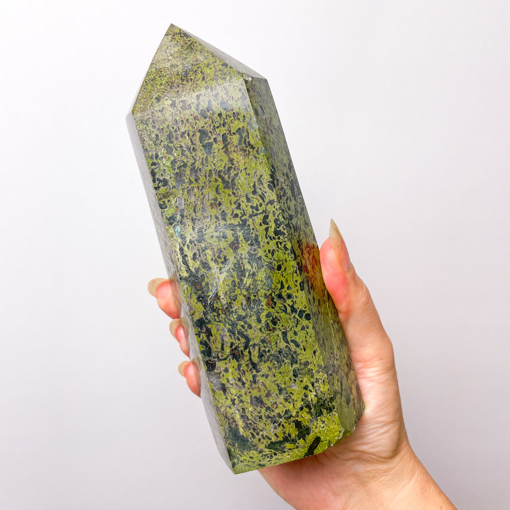 Copper in green jasper crystal tower pillar 18cm XL
