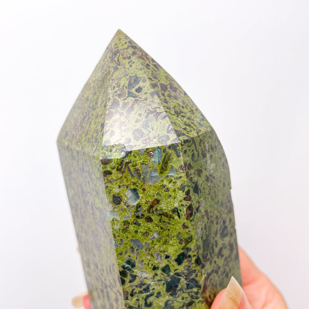 Copper in green jasper crystal tower pillar 18cm XL