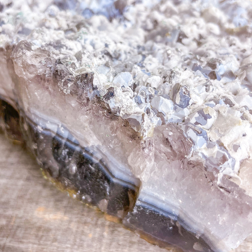 Blue Lace Agate, Smoky Amethyst + Calcite crystal cluster