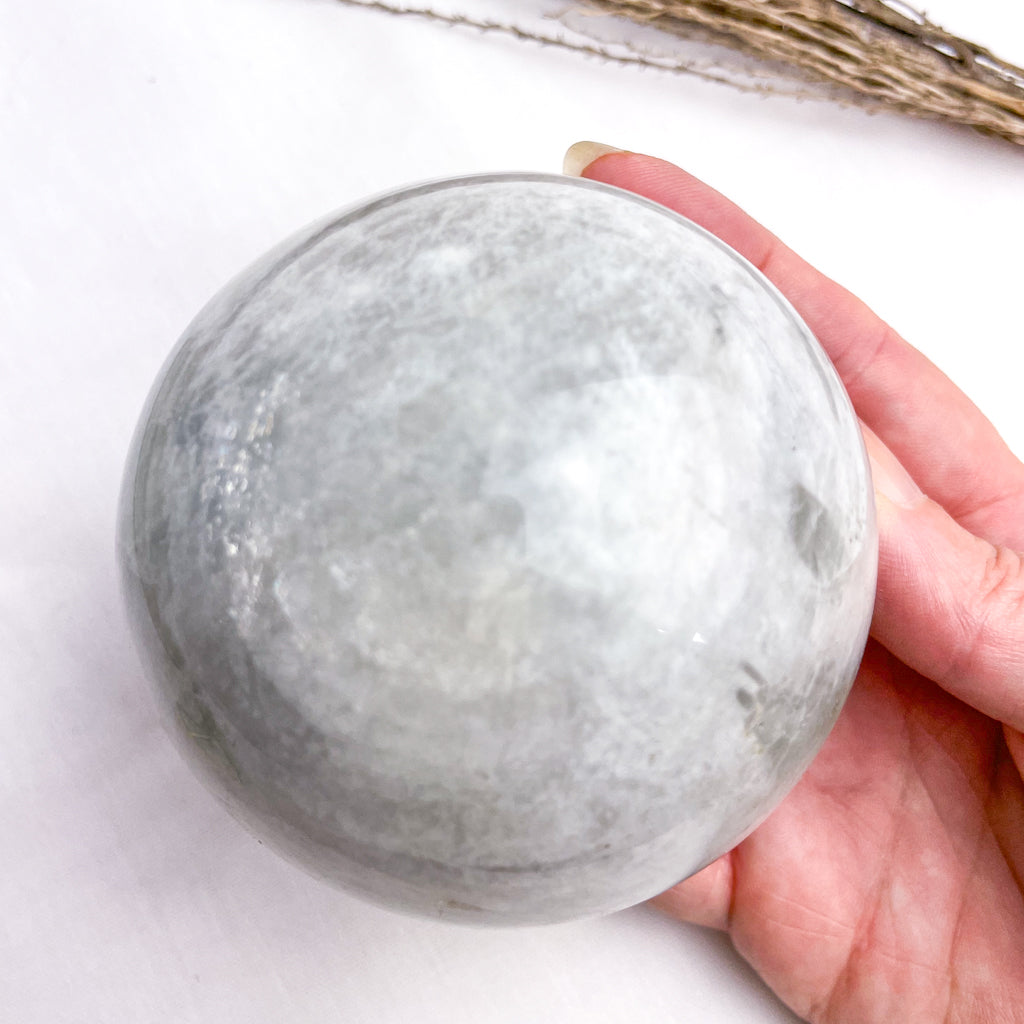 Lepidolite, Smoky quartz, Tourmaline, Aquamarine + Charoite crystal sphere