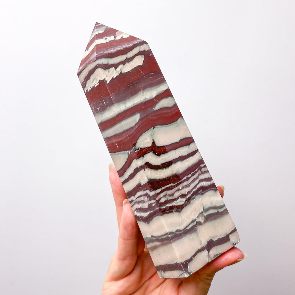 Zebra calcite + Aragonite crystal pillar tower 800g XL