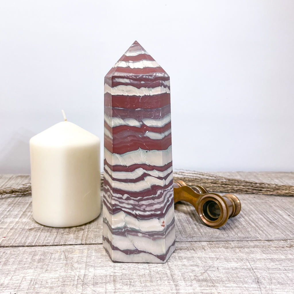 Zebra calcite + Aragonite crystal pillar tower 800g XL