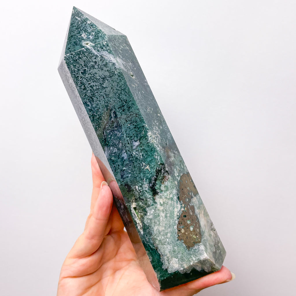Moss agate crystal point pillar tower 1.18kg XL