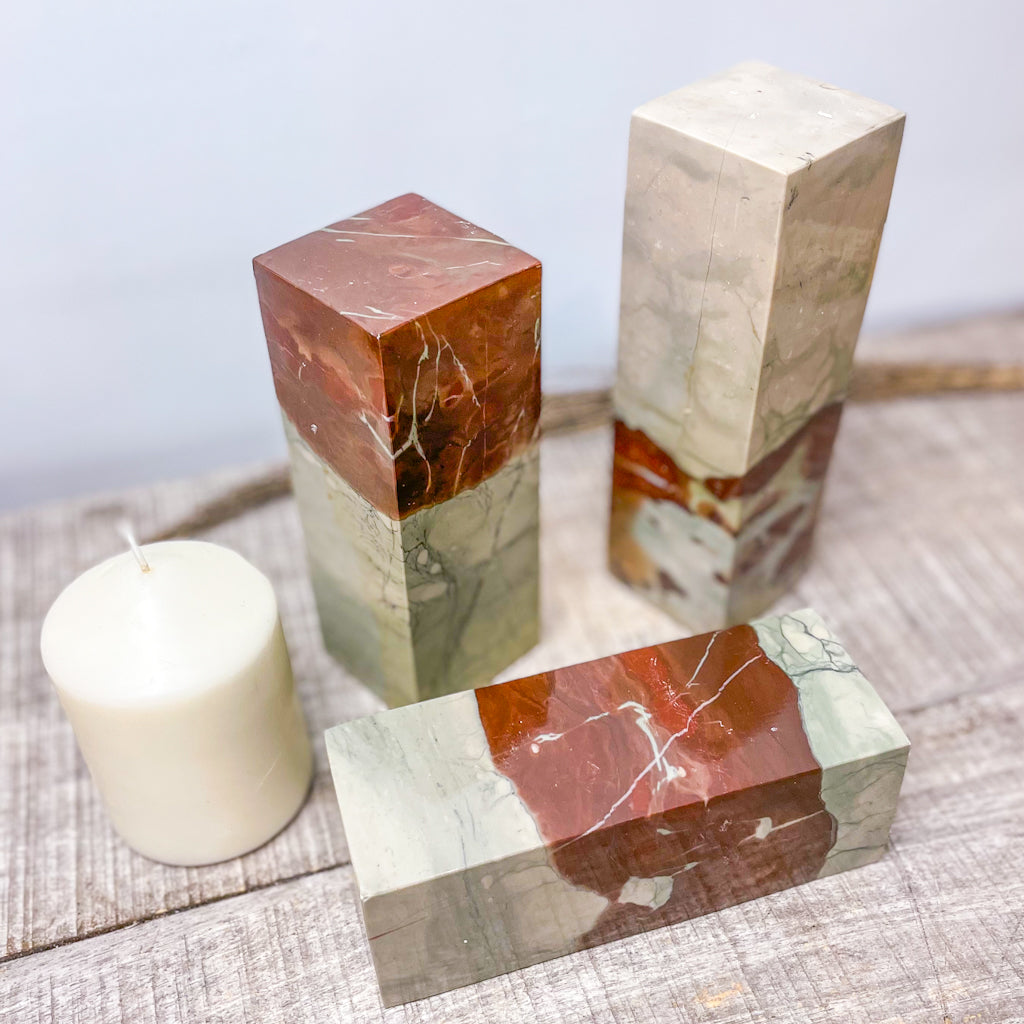 Picture jasper crystal pillar bookend