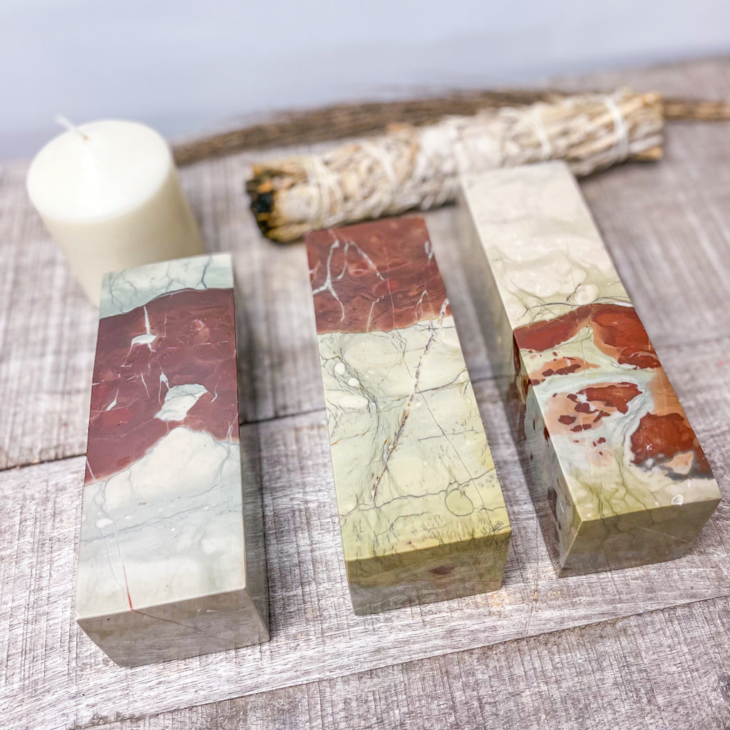 Picture jasper crystal pillar bookend