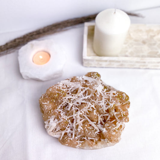 Peach stilbite + scolecite crystal cluster