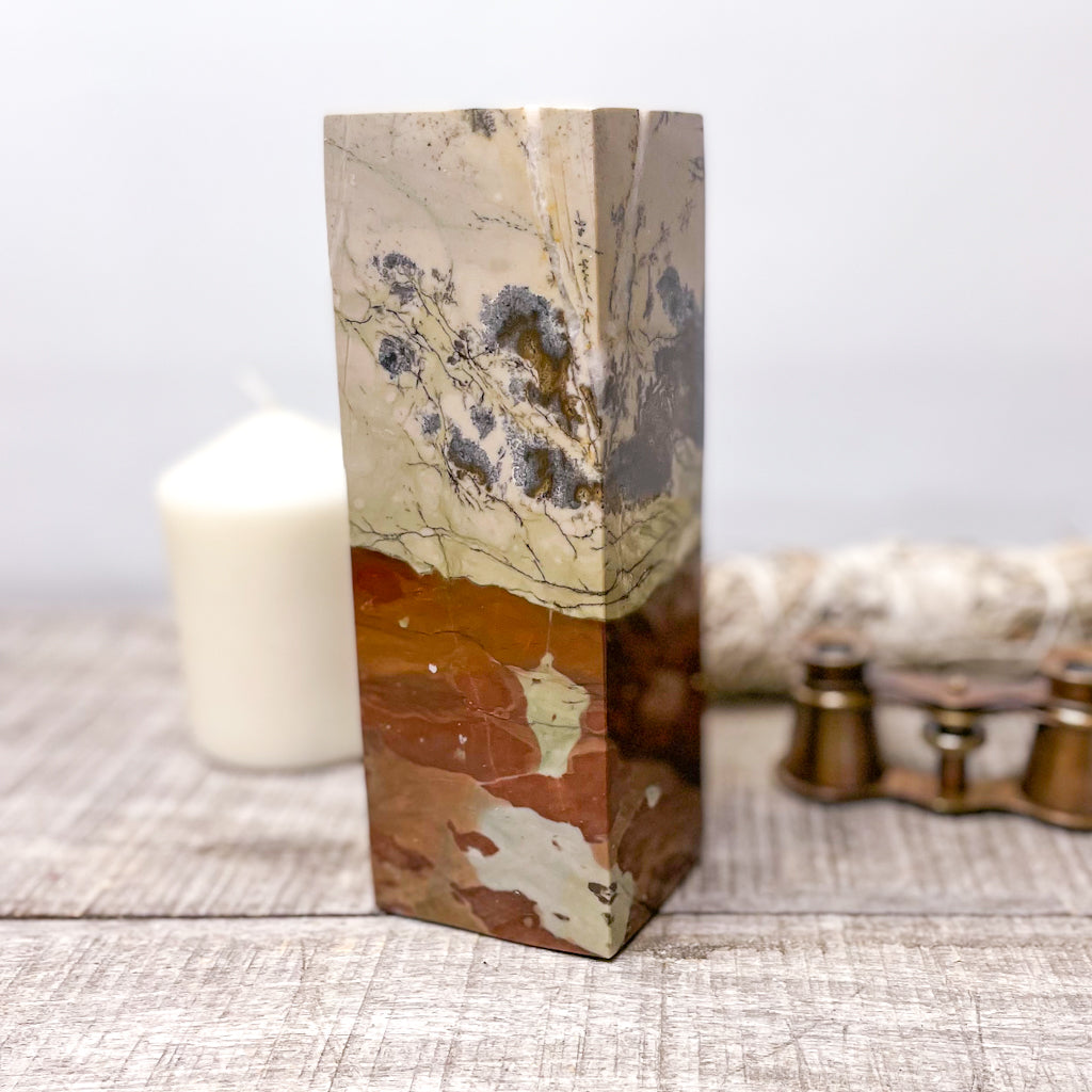 Picture jasper crystal brick pillar bookend 1.7kg