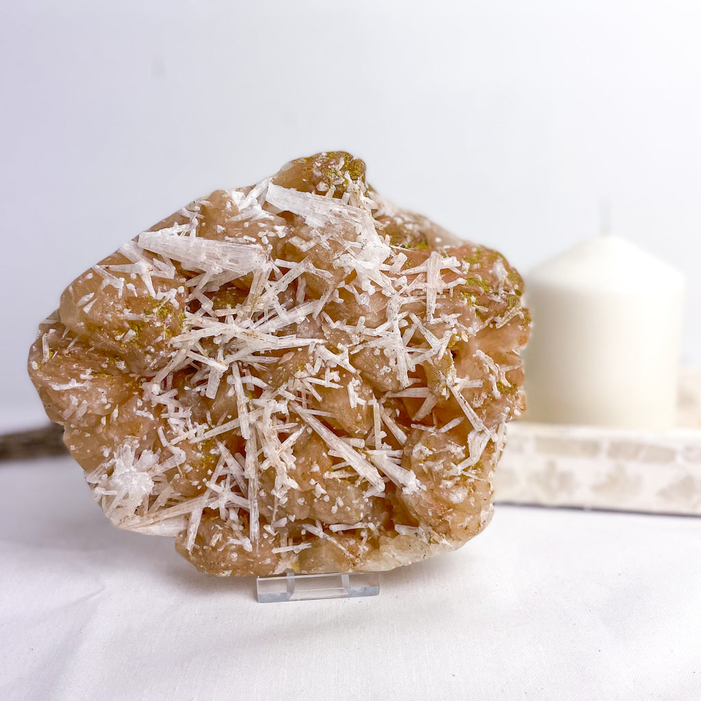 Peach stilbite + scolecite crystal cluster