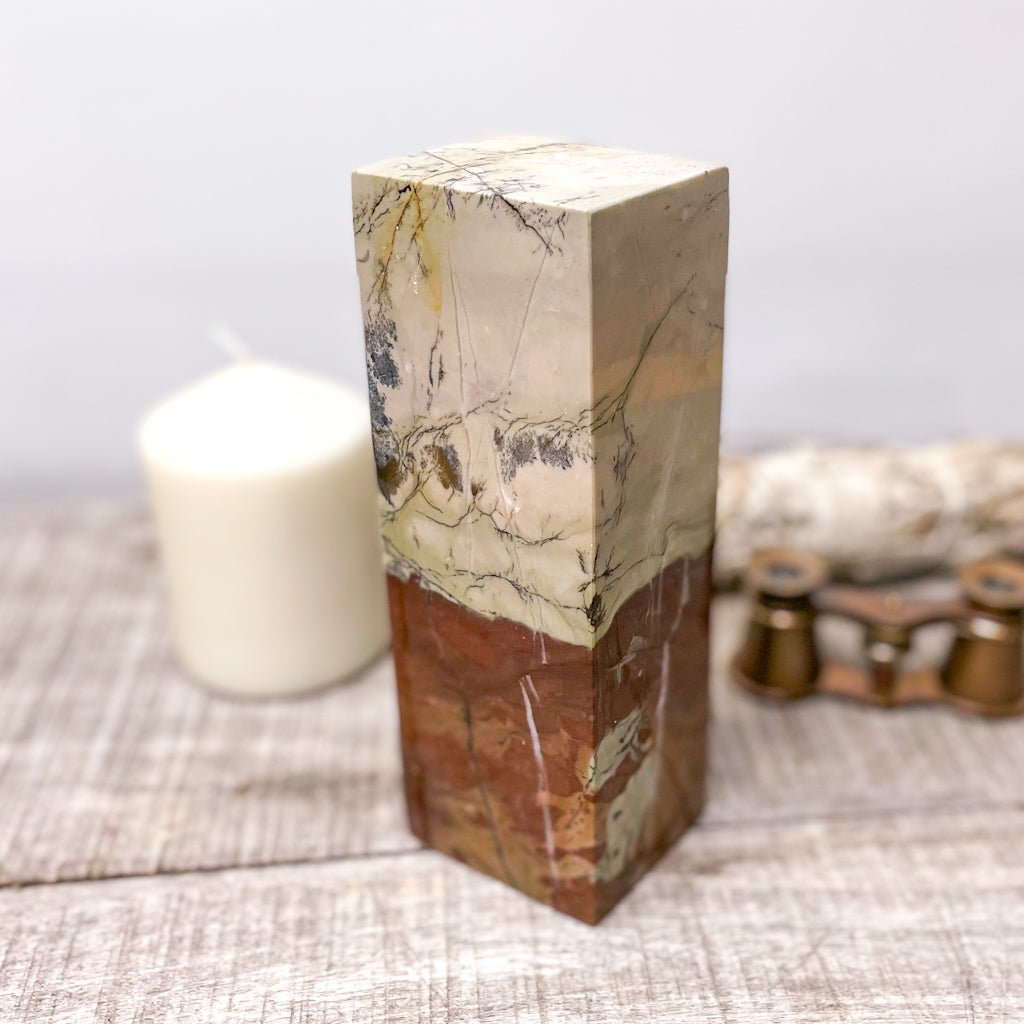 Picture jasper crystal brick pillar bookend 1.7kg