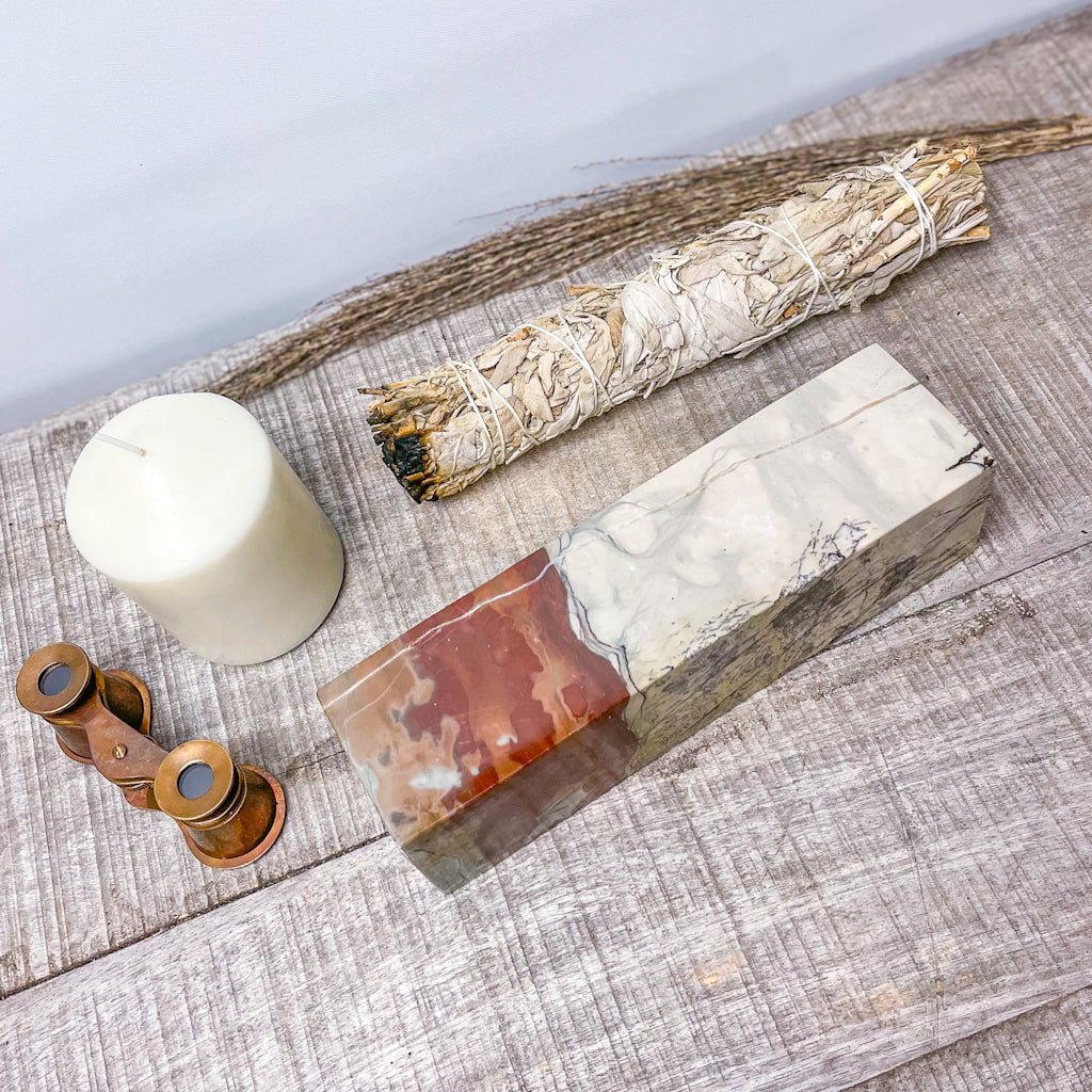 Picture jasper crystal pillar bookend 2kg